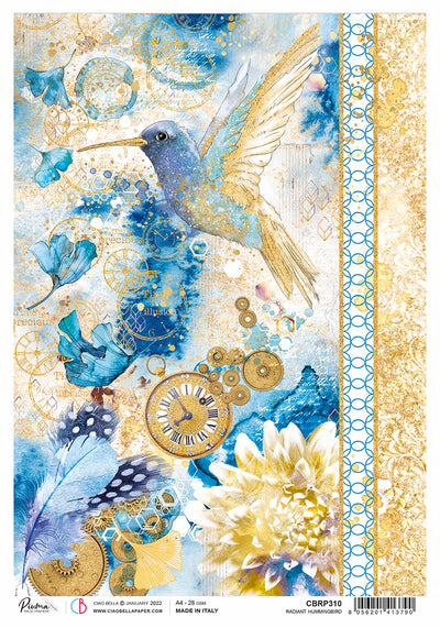 Radiant Hummingbird A4 Decoupage Rice Paper Indigo Collection by Ciao Bella