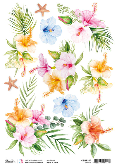 Hibiscus A4 Decoupage Rice Paper Summer Breeze Collection by Ciao Bella CBRP347
