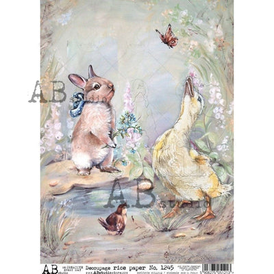 Animals Mesmerized with a Butterfly Decoupage Rice Paper A4 Item No. 1245 by AB Studio