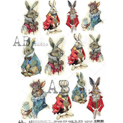 Aristocratic Rabbits Decoupage Rice Paper A3 Item No. 3296 by AB Studio