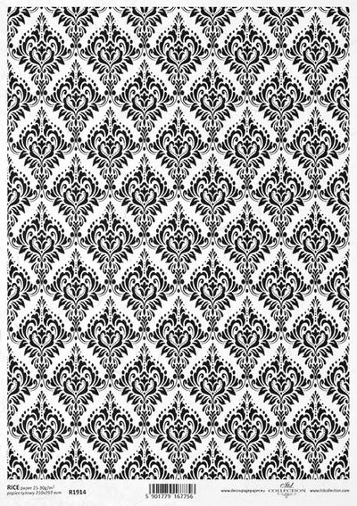 Black and White Damask Patterned Decoupage Rice Paper A4 Item R1914 by ITD Collection