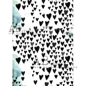 Black Watercolor Hearts Decoupage Rice Paper A4 Item No. 0480 by AB Studio
