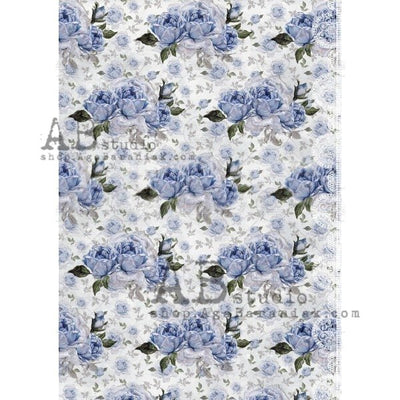 Blue Rose Pattern with Lace Decoupage Rice Paper A4 Item No. 0498 by AB Studio