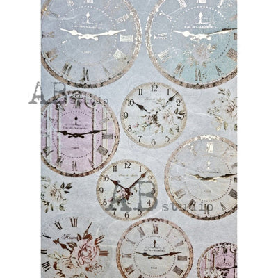 Clock Medallions Gilded Decoupage Rice Paper A4 Item No. 0055 by AB Studio