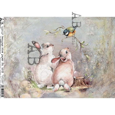 Cottontails and Bird Gazing Decoupage Rice Paper A4 Item No. 1293 by AB Studio