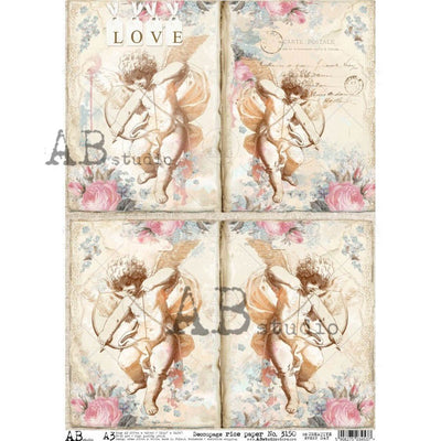 Cupid Love Cards Decoupage Rice Paper A3 Item No. 3150 by AB Studio