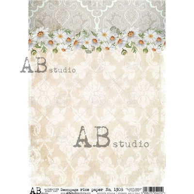 Daisy Border on Damask Background Decoupage Rice Paper A4 Item No. 1308 by AB Studio