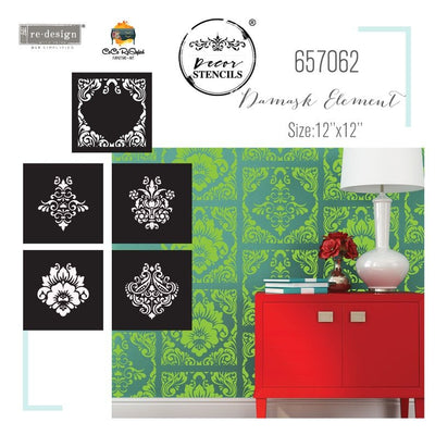 Damask Elements CeCe ReStyled Mix & Style 5 piece Stencil Redesign with Prima