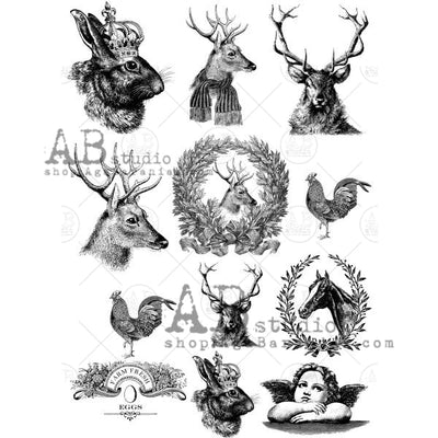 Deer and Farm Animal Medallions Decoupage Rice Paper A4 Item No. 0401 by AB Studio