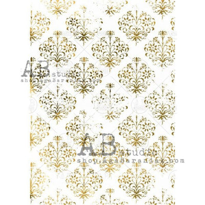 Distressed Floral Damask Gilded Decoupage Rice Paper A4 Item No. 0212 by AB Studio