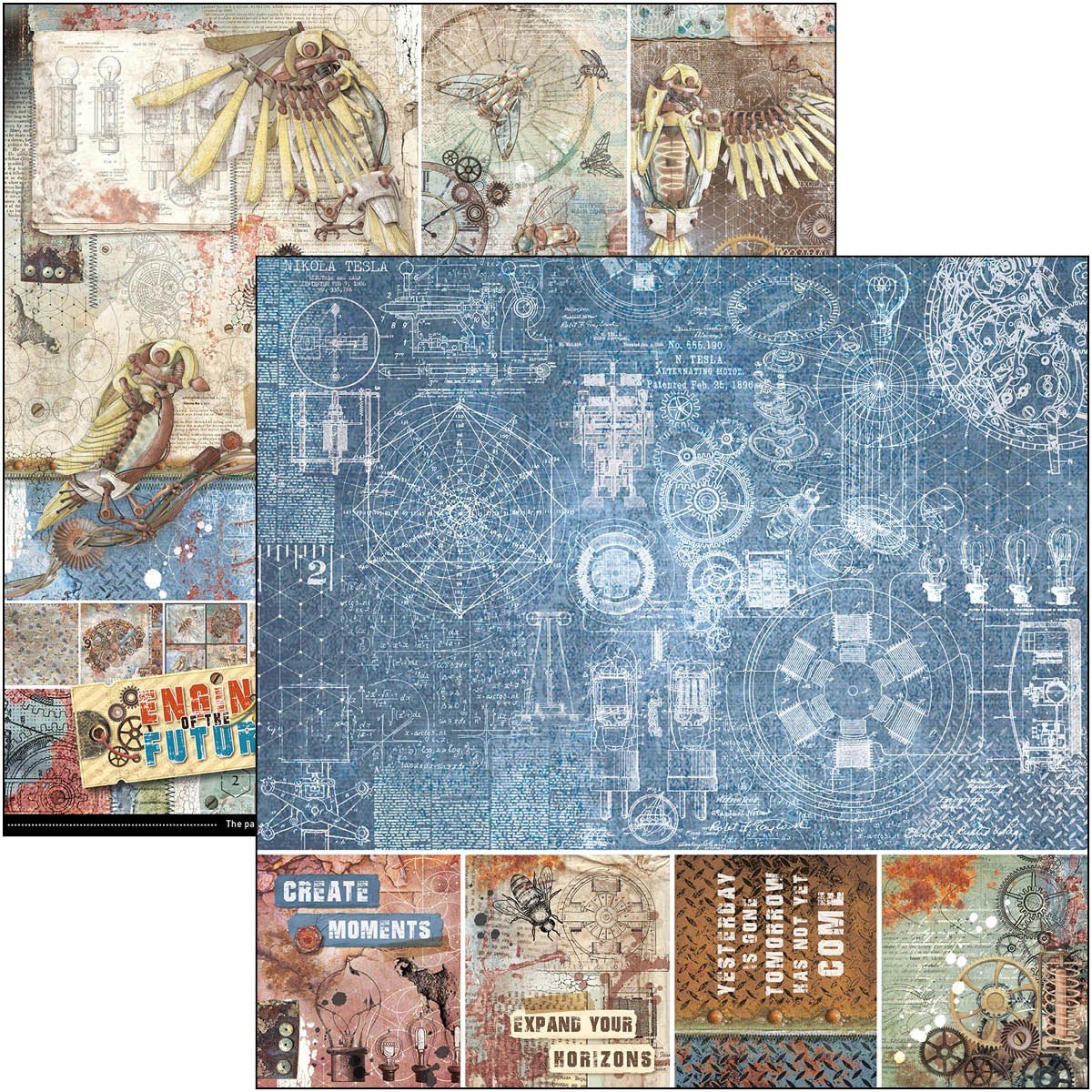Scrapbooking Paper 12 x 12 sheet - Mechanical Fantasy cards