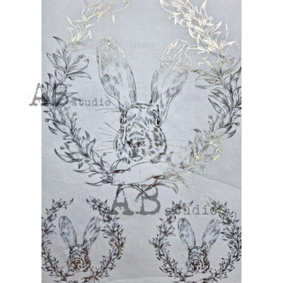 Farmhouse Rabbit Gilded Medallions Decoupage Rice Paper A4 Item No. 0083 by AB Studio