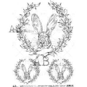Farmhouse Rabbit Medallions Decoupage Rice Paper A3 Item No. 3428 by AB Studio