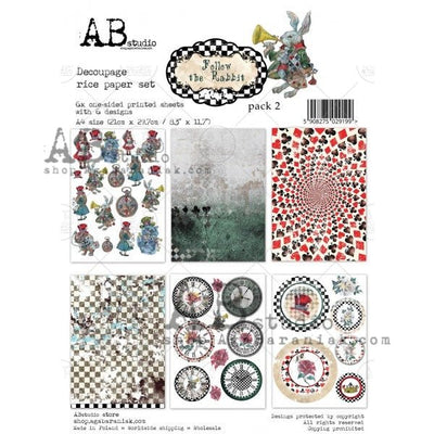 Follow The Rabbit Pack 2 A4 Decoupage Rice Paper Set of 6 Papers by AB Studio
