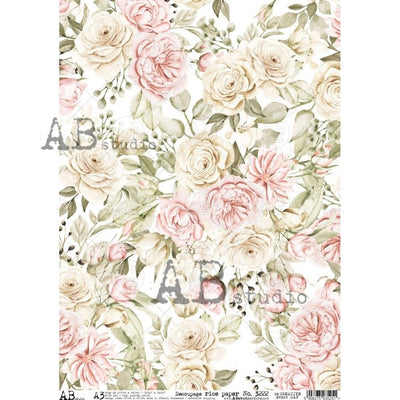 Ivory and Pink Peonies Decoupage Rice Paper A3 Item No. 3222 by AB Studio