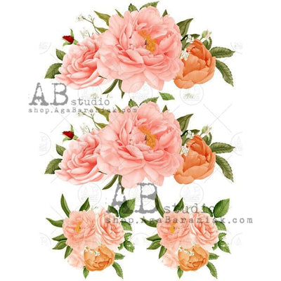 Lovely Pink Flower Labels Decoupage Rice Paper A4 Item No. 0094 by AB Studio