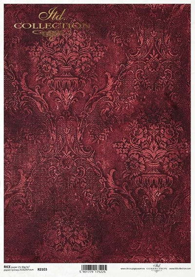 Merlot Red Damask Wallpaper Decoupage Rice Paper A4 Item R2103 by ITD Collection