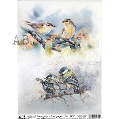 Pair of Birds on Branches Decoupage Rice Paper A4 Item No. 1255 by AB Studio