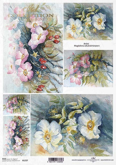 Pansy Flowers Watercolor Cards Decoupage Rice Paper A4 Item R1237 by ITD Collection
