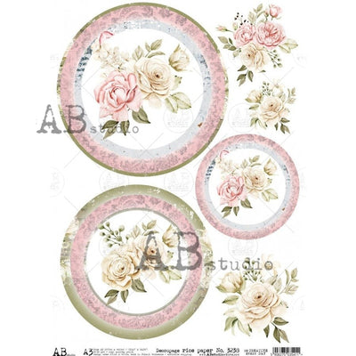Peony Plate Designs Decoupage Rice Paper A3 Item No. 3238 by AB Studio