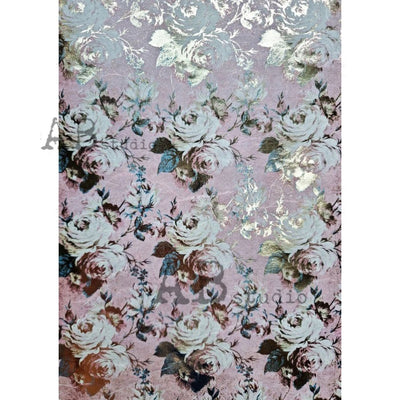 Pink and Ivory Floral Gilded Decoupage Rice Paper A4 Item No. 0042 by AB Studio