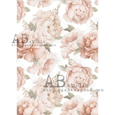 Pink Peonies and Pink Baby's Breath Decoupage Rice Paper A4 Item No. 0690 by AB Studio