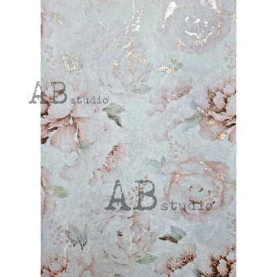 Pink Peonies Gilded Decoupage Rice Paper A4 Item No. 0070 by AB Studio