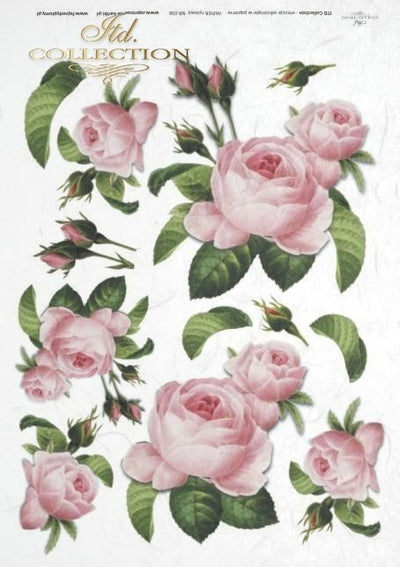 Pink Rose Medallions Decoupage Rice Paper A4 Item R0036 by ITD Collection