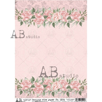 Pink Wallpaper with Pink Rose Borders Decoupage Rice Paper A4 Item No. 1306 by AB Studio