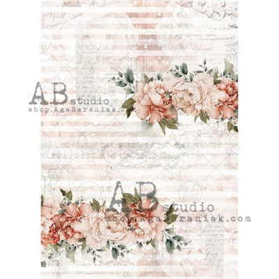 Pinstriped Script with Flowers Decoupage Rice Paper A4 Item No. 0688 by AB Studio
