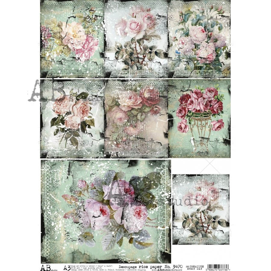 Rose Lace Cards Decoupage Rice Paper A3 Item No. 3470 by AB Studio ...