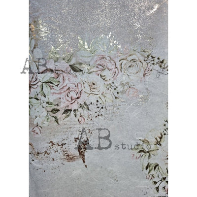 Script and Text with Roses Gilded Decoupage Rice Paper A4 Item No. 0057 by AB Studio