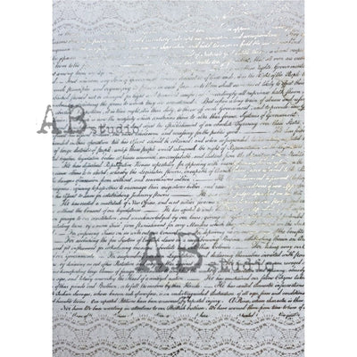 Scripted Text with Lace Gilded Decoupage Rice Paper A4 Item No. 0008 by AB Studio