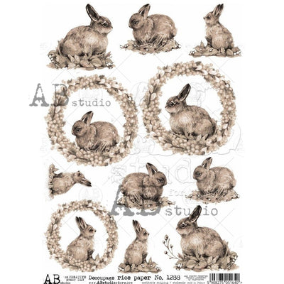 Sepia Cottontail Medallions Decoupage Rice Paper A4 Item No. 1288 by AB Studio