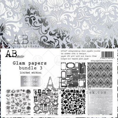 Silver Series Glam Papers Bundle 3 Scrapbooking Paper Pad Set 12x12 6/Pkg by AB Studio