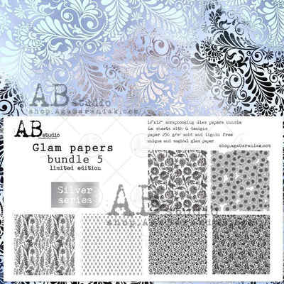 Silver Series Glam Papers Bundle 5 Scrapbooking Paper Pad Set 12x12 6/Pkg by AB Studio