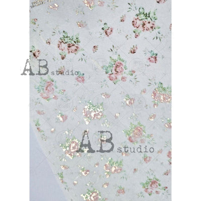 Small Pink Roses Gilded Decoupage Rice Paper A4 Item No. 0072 by AB Studio
