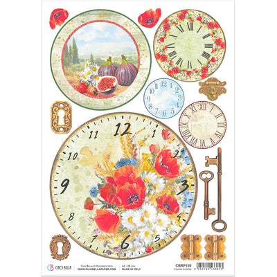 Tuscan Clocks A4 Rice Paper by Ciao Bella