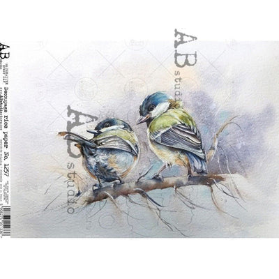 Two Blue and Green Birds on a Branch Decoupage Rice Paper A4 Item No. 1257 by AB Studio