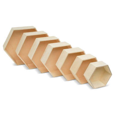 Wood Hexagon Floating Shelf Set - 7 Piece Collection