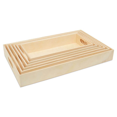 Wood Trays with Side Cutout Handles - Set of 6
