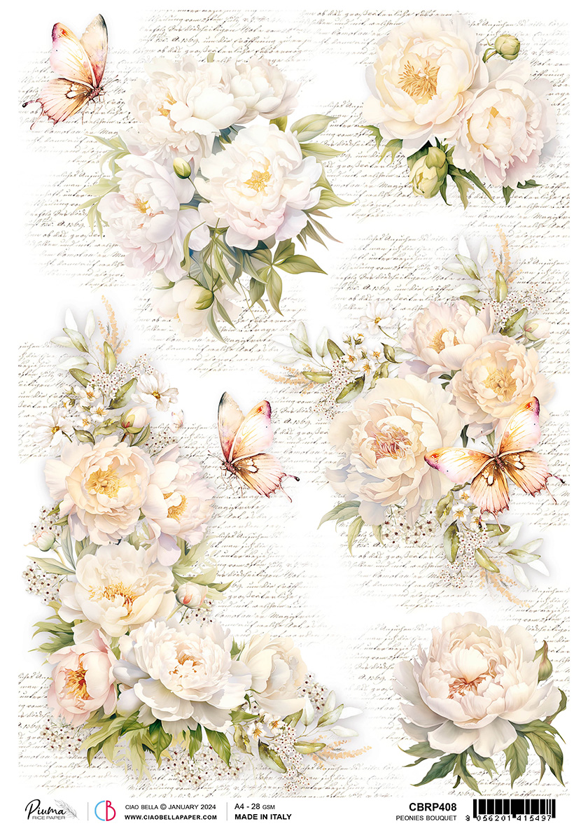 Peonies Bouquet A4 Decoupage Rice Paper by Ciao Bella CBRP408 – All ...