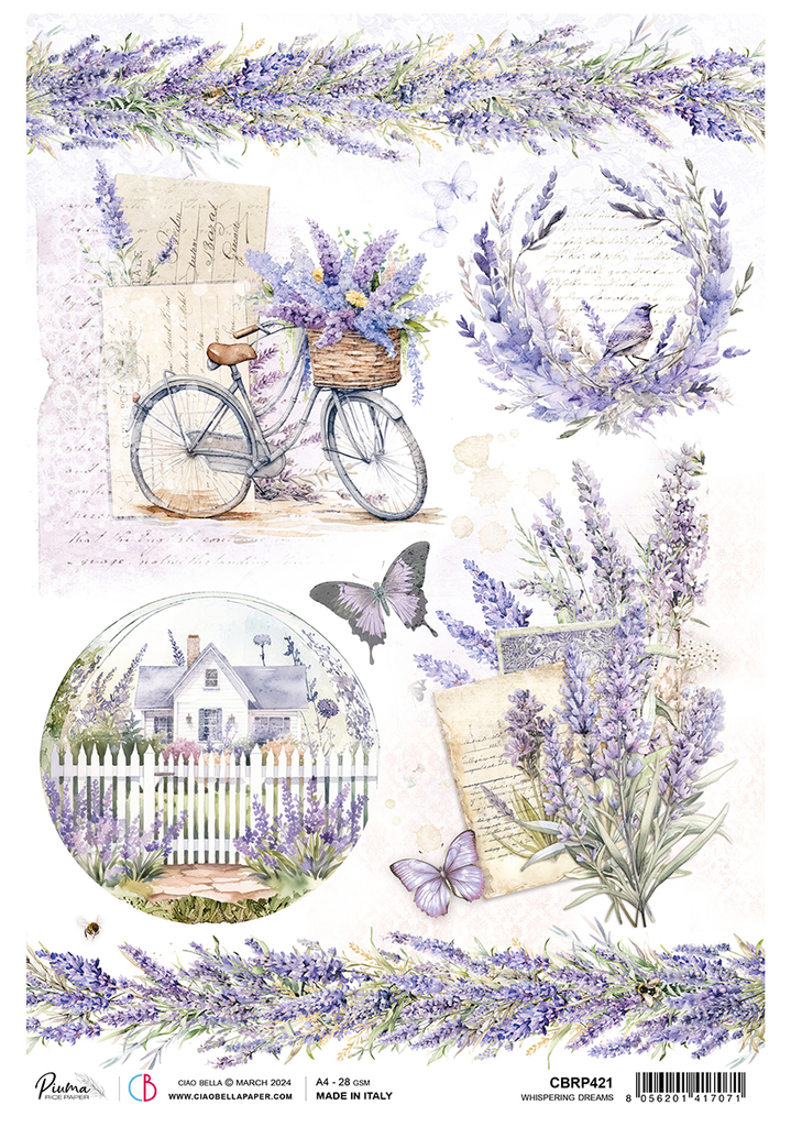 Papel De Arroz A4 Vintage Delight De Ciao Bella | 21x29.7 Cm, 28/30 G/m², Ideal Para Scrapbooking Y Manualidades