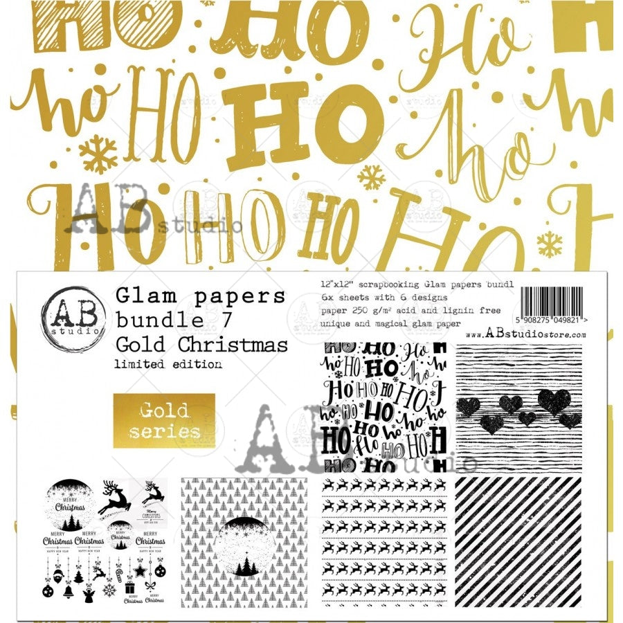 Gold Series Glam Papers Bundle 4 Scrapbooking Paper Pad Set 12x12 6/Pkg by AB Studio