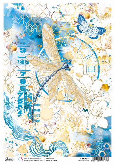 Midnight Flight A4 Decoupage Rice Paper Indigo Collection by Ciao Bella