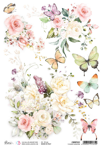 Flourish Surround A4 Decoupage Rice Paper Blooming Collection by Ciao Bella