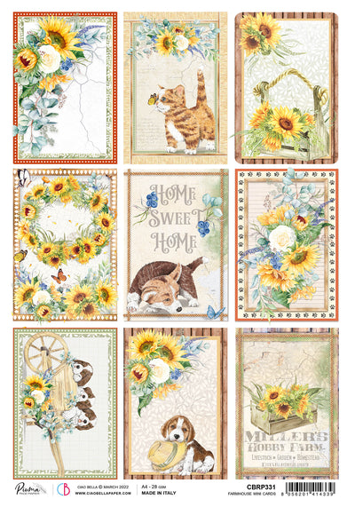 Farmhouse Mini Cards A4 Decoupage Rice Paper Farmhouse Garden Collection by Ciao Bella