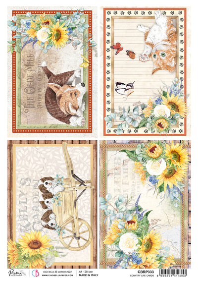 Country Life Cards A4 Decoupage Rice Paper Farmhouse Garden Collection by Ciao Bella