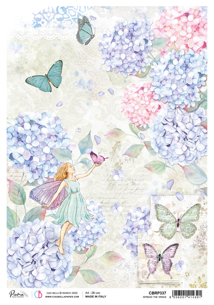 Dragonflies and Flowers Rice Paper Decoupage Sheet ~ Italy