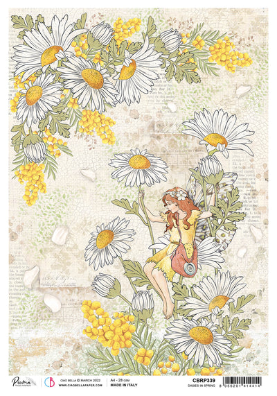 Dasies in Spring A4 Decoupage Rice Paper Enchanted Land Collection by Ciao Bella CBRP339